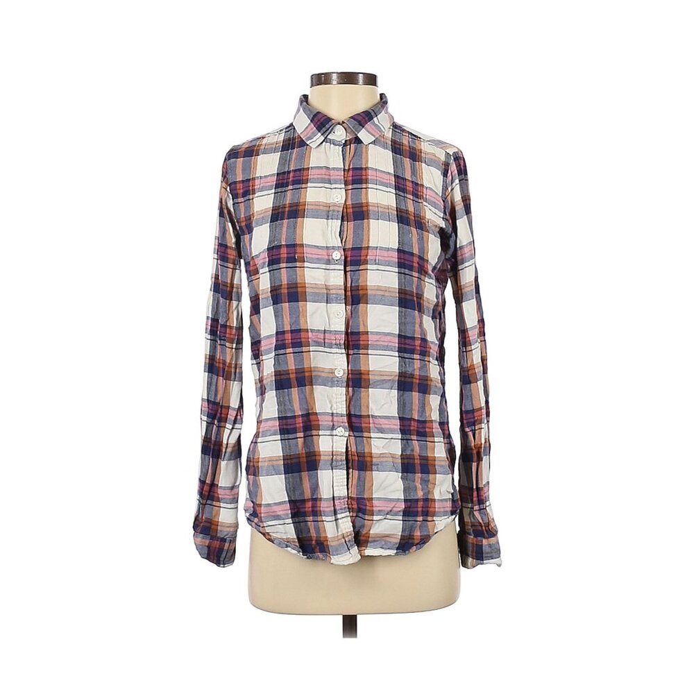 EUC Isabella Sinclair Size Small Long Sleeve Button-down Shirt Plaid Blue White